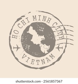 Stamp Postal of Ho Chi Minh City  of Vietnam. Map Silhouette rubber Seal.  Design Retro Travel. Seal  Map Ho Chi Minh City of Vietnam grunge  for your design.  EPS10