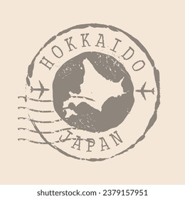 Stempel Postal von Hokkaido. Karte Silhouette Gummi Siegel.  Design Retro Travel. Seal Map Hokkaido von Japan grunge für Ihr Design.  EPS10