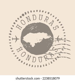 Sello postal de Honduras. Sello de goma de silueta de mapa.  Design Retro Travel. Sello de Map Honduras grunge para tu diseño.  EPS10