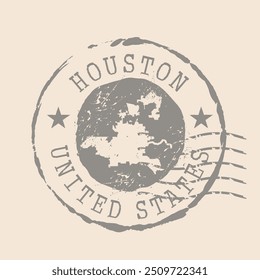 Carimbo postal de Houston. Mapa Silhueta borracha selo.  Design - Viagens Retro. Mapa de selo de Houston grunge para o seu design. Estados Unidos.  EPS10