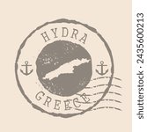 Stamp Postal of Hydra . Map Silhouette rubber Seal.  Design Retro Travel. Seal  Map Hydra island of Greece grunge  for your design.  EPS10