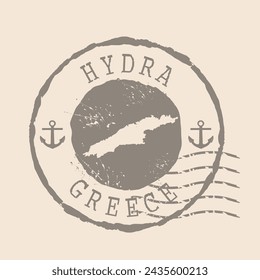 Stamp Postal of Hydra . Map Silhouette rubber Seal.  Design Retro Travel. Seal  Map Hydra island of Greece grunge  for your design.  EPS10