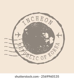 Stamp Postal of  Incheon is city of South Korea. Map Silhouette rubber Seal.  Design Retro Travel. Seal of Map Incheon grunge  for your design.  EPS10