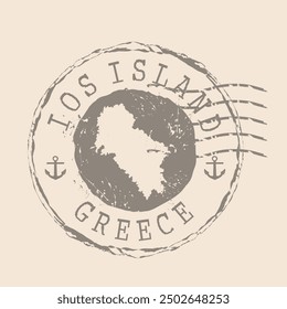 Stamp Postal of Ios island. Map Silhouette rubber Seal.  Design Retro Travel. Seal  Map of Ios island grunge  for your design. Greece. EPS10