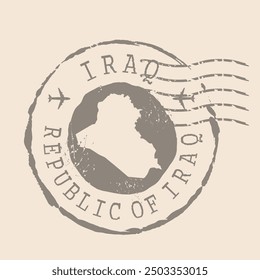 Stamp Postal  Iraq. Map Silhouette rubber Seal.  Design Retro Travel. Seal of Map Iraq grunge  for your web site design, logo, app, UI. EPS10