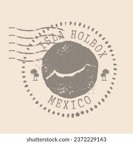 Stamp Postal of Isla Holbox. Map Silhouette rubber Seal.  Design Retro Travel. Seal  Map of  Isla Holbox grunge  for your design.  Mexico. EPS10