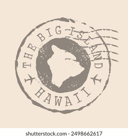 Stamp Postal island of Hawai`i. Map Silhouette rubber Seal.  Design Retro Travel. Seal  Map The Big Island of Hawaii grunge  for your design.  EPS10