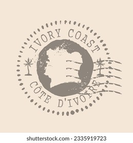 Stamp Postal of Ivory Coast. Map Silhouette rubber Seal.  Design Retro Travel. Seal  Map of Ivory Coast grunge  for your design. Republic of Cote d'Ivoire EPS10