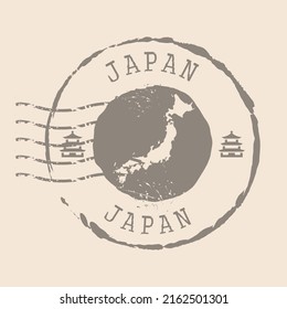 Stamp Postal of Japan. Map Silhouette rubber Seal.  Design Retro Travel. Seal of Map Japan grunge  for your design.  EPS10