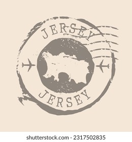 Stamp Postal Jersey. Map Silhouette rubber Seal.  Design Retro Travel. Seal  Map Bailiwick of Jersey grunge  for your design. United Kingdom. EPS10