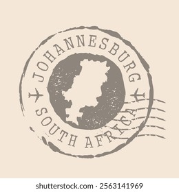 Stamp Postal Johannesburg is a city of South Africa. Map Silhouette rubber Seal.  Design Retro Travel. Seal  Map Johannesburg  grunge  for your design. South Africa.  EPS10