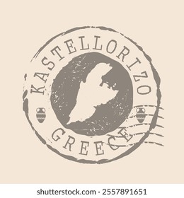 Stamp Postal of Kastellorizo island. Map Silhouette rubber Seal.  Design Retro Travel. Seal  Map of Kastellorizo island grunge  for your design. Greece. EPS10