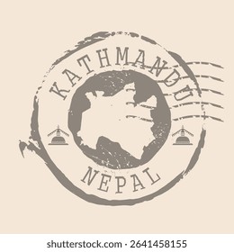 Stamp Postal of  Kathmandu is capital of Nepal. Map Silhouette rubber Seal.  Design Retro Travel. Seal of Map Kathmandu grunge  for your design.  EPS10
