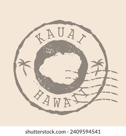 Stamp Postal Kauai island. Map Silhouette rubber Seal.  Design Retro Travel. Seal  Map Kauai of Hawaii grunge  for your design.  EPS10