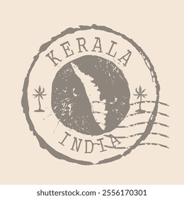 Stamp Postal of Kerala is State of India. Map Silhouette rubber Seal.  Design Retro Travel. Seal  Map of Kerala grunge  for your design. India. EPS10