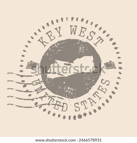 Stamp Postal of Key West Island. Map Silhouette rubber Seal.  Design Retro Travel. Seal  Map of Key West grunge  for your design. United States.  EPS10