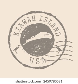 Stamp Postal of Kiawah Island. Map Silhouette rubber Seal.  Design Retro Travel. Seal  Map of Kiawah Island grunge  for your design. United States.  EPS10