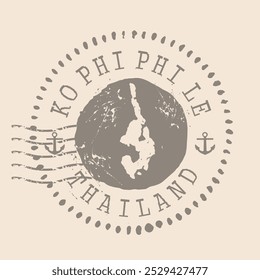 Stamp Postal of Ko Phi Phi Le. Map Silhouette rubber Seal.  Design Retro Travel. Seal  Map Ko Phi Phi Leh grunge  for your design.  Thailand. EPS10