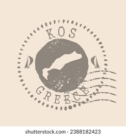 Stamp Postal of Kos island. Map Silhouette rubber Seal.  Design Retro Travel. Seal  Map of Kos island grunge  for your design. Greece. EPS10