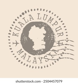 Stamp Postal of  Kuala Lumpur is  capital city of Malaysia. Map Silhouette rubber Seal.  Design Retro Travel. Seal  Map of Kuala Lumpur grunge  for your design. Malaysia. EPS10