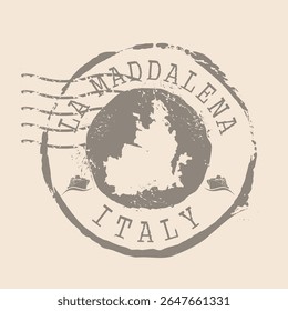 Stamp Postal of La Maddalena island. Map Silhouette rubber Seal.  Design Retro Travel. Seal  Map La Maddalena of Italy grunge  for your design.  EPS10