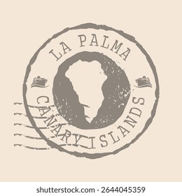Stamp Postal of La Palma of Canary. Map Silhouette rubber Seal.Design Retro Travel. Seal  Map La Palma of Canary Islands grunge  for your design.Spain. EPS10