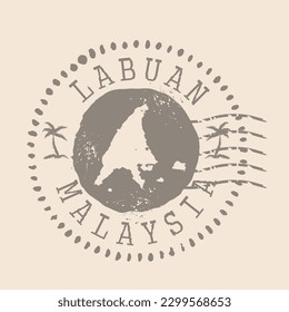 Stamp Postal of  Labuan. Map Silhouette rubber Seal.  Design Retro Travel. Seal  Map of Labuan grunge  for your design. Malaysia. EPS10