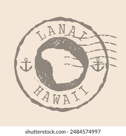Stamp Postal Lanai island. Map Silhouette rubber Seal.  Design Retro Travel. Seal  Map Lanai of Hawaii grunge  for your design.  EPS10