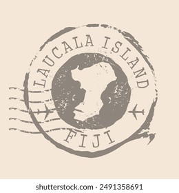 Sello Postal de la Isla de Laucala. Mapa Sello de caucho de silueta.  Diseño Retro Travel. Sello Mapa de Laucala Island grunge para su diseño. Fiyi.  EPS10