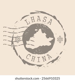 Stamp Postal of Lhasa  is city of China. Map Silhouette rubber Seal.  Design Retro Travel. Seal  Map of Lhasa  grunge  for your design. China. EPS10