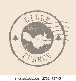 Stamp Postal of  Lille. Map Silhouette rubber Seal.  Design Retro Travel. Seal  Map of Lille is city of  France grunge  for your design.  EPS10