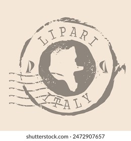 Sello Postal de la isla de Lipari. Mapa Sello de caucho de silueta.  Diseño Retro Travel. Sello Mapa Lipari de Italia grunge para su diseño.  EPS10