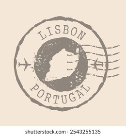 Die Briefmarkenpost von Lissabon ist die Hauptstadt von Portugal. Landkarte Silhouette Gummidichtung. Design Retro Travel. Seal Map of Lisbon grunge für Ihr Design. Portugal  EPS10