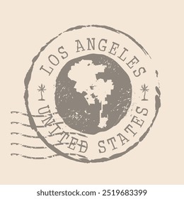 Stamp Postal of Los Angeles . Map Silhouette rubber Seal.  Design Retro Travel. Seal  Map of Los Angeles City grunge  for your design. United States.  EPS10