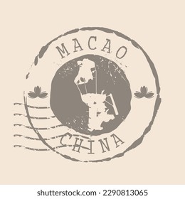 Stamp Postal of Macau. Map Silhouette rubber Seal.  Design Retro Travel. Seal  Map of Macao grunge  for your design. India. EPS10