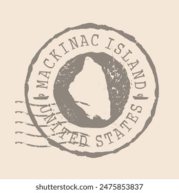 Briefmarke von Mackinac Island. Karte Silhouette Gummidichtung.  Design Retro Travel. Seal Karte von Mackinac Island grunge für Ihr Design. Vereinigte Staaten.  EPS10