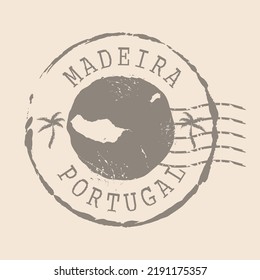 Stamp Postal of Madeira. Map Silhouette rubber Seal.  Design Retro Travel. Seal of Map Madeira grunge  for your design. Portugal. EPS10