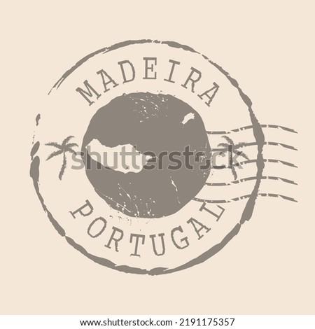 Stamp Postal of Madeira. Map Silhouette rubber Seal.  Design Retro Travel. Seal of Map Madeira grunge  for your design. Portugal. EPS10