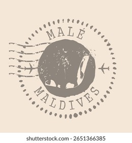 Carimbo postal de Male é a capital das Maldivas. Mapa Silhueta borracha selo.  Design - Viagens Retro. Selo do mapa Malé grunge para o seu web site design, logo, app, UI. Maldivas EPS10