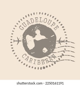 «Guadeloupe - Caribbean» Stamp Postal. Map Silhouette rubber Seal.  Design Retro Travel. Seal of Map Guadeloupe grunge  for your web site design, app, UI.  EPS10.