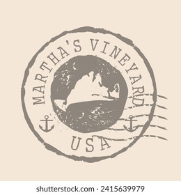 Stamp Postal of Martha's Vineyard island. Map Silhouette rubber Seal.  Design Retro Travel. Seal  Map of Martha's Vineyard grunge  for your design. United States.  EPS10