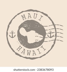 Stamp Postal Maui island. Map Silhouette rubber Seal.  Design Retro Travel. Seal  Map Maui of Hawaii grunge  for your design.  EPS10