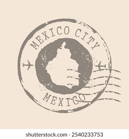 Briefmarkenpost von Mexico City. Landkarte Silhouette Gummidichtung.  Design Retro Travel. Seal Map of Mexico City grunge für Ihr Design.  Mexiko EPS10