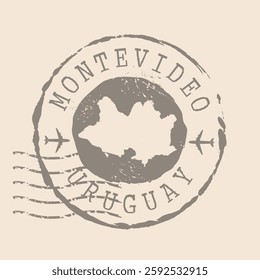 Stamp Postal of  Montevideo is capital of Uruguay. Map Silhouette rubber Seal.  Design Retro Travel. Seal of Map Montevideo grunge  for your design.  EPS10