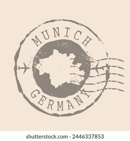 Briefmarke München. Karte Silhouette Gummidichtung.  Design Retro Travel. Seal Karte von München ist Stadt von Deutschland grunge für Ihr Design.  EPS10