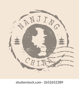 Stamp Postal of Nanjing is city of China. Map Silhouette rubber Seal.  Design Retro Travel. Seal  Map of Nanjing grunge  for your design. China. EPS10