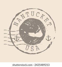 Stamp Postal of Nantucket island. Map Silhouette rubber Seal.  Design Retro Travel. Seal  Map of Nantucket grunge  for your design. United States.  EPS10 svg