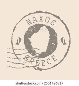 Carimbo postal de Naxos. Mapa Silhueta borracha selo.  Design - Viagens Retro. Mapa de selo Naxos ilha da Grécia grunge para o seu projeto.  EPS10