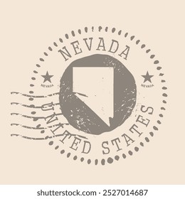 Sello Postal de Nevada. Mapa Sello de goma de silueta.  Diseño de Viajes Retro. Sello Mapa de Nevada grunge para su diseño. Estados Unidos.  EPS10