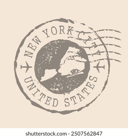 Stamp Postal of New York City . Map Silhouette rubber Seal.  Design Retro Travel. Seal  Map of New York City grunge  for your design. United States.  EPS10